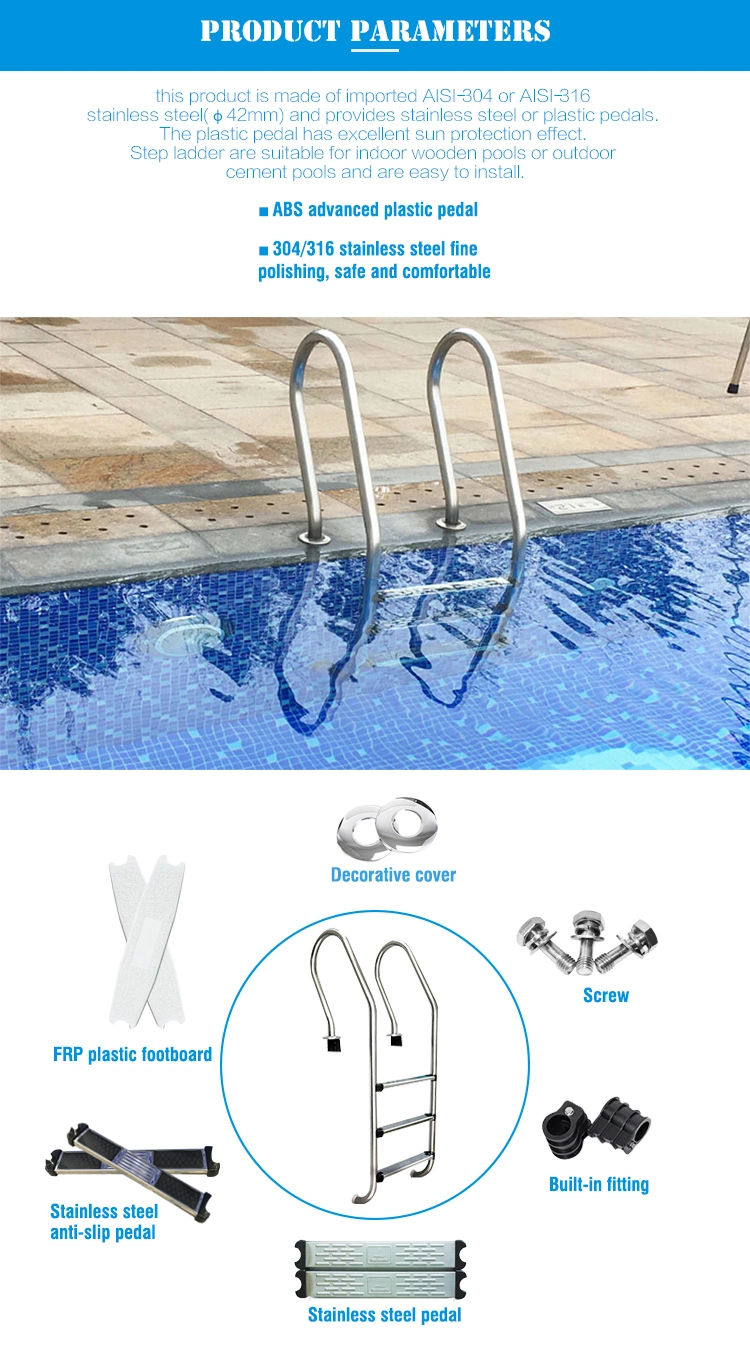 High Quality Durable Stainless Steel 2/3/4/5 Steps Swimming Pool Ladder