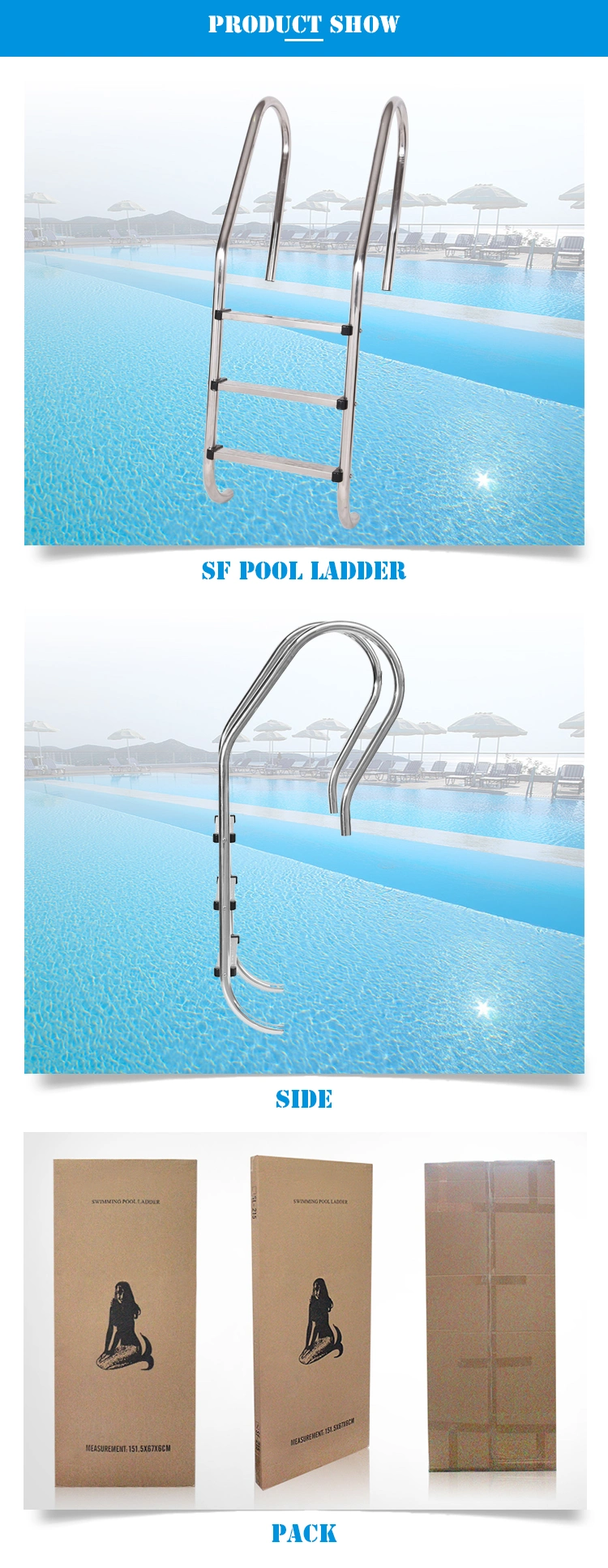 High Quality Durable Stainless Steel 2/3/4/5 Steps Swimming Pool Ladder